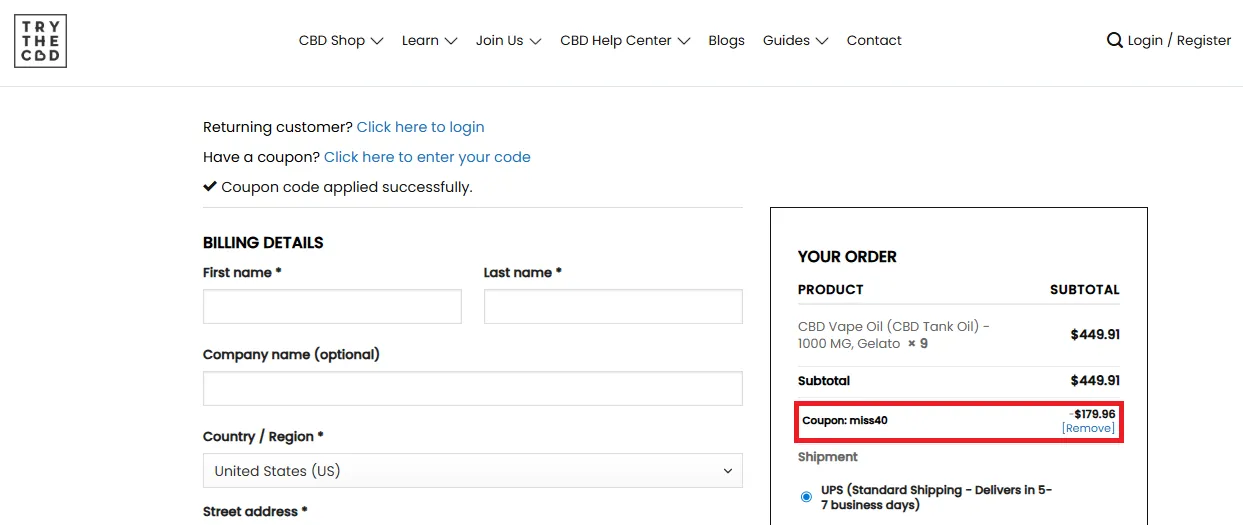 Trythecbd 40% OFF discount offer